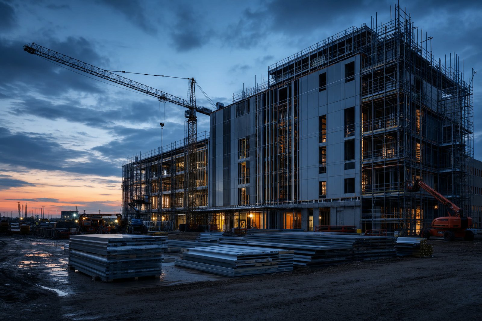 Construction site at blue hour